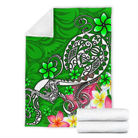 Polynesian Premium Blanket - Turtle Plumeria Green Color - Polynesian Pride