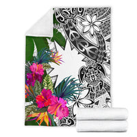 Nauru Premium Blanket White - Turtle Plumeria Banana Leaf - Polynesian Pride