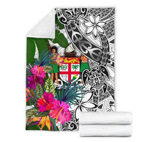 Fiji Premium Blanket White - Turtle Plumeria Banana Leaf Crest - Polynesian Pride