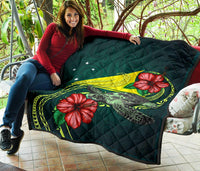 Tokelau Polynesian Premium Quilt - Green Turtle Hibiscus - Polynesian Pride