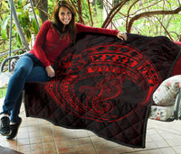 Polynesian Quilt - Polynesian Red Seahorse Tattoo - Polynesian Pride