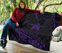 Hawaii Turtle Hibicus Premium Quilt - Frida Style - Purple - Polynesian Pride