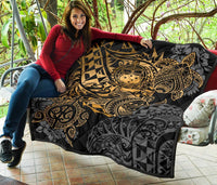 Samoa Polynesian Premium Quilt - Gold Turtle Flowing - Polynesian Pride