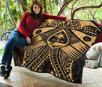 Guam Polynesian Premium Quilt - Guam Gold Seal with Polynesian Tattoo - Polynesian Pride