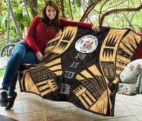 Niue Premium Quilt - Niue Seal Polynesian Gold Tattoo - Polynesian Pride