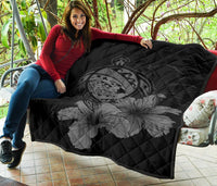 Hawaii Hibiscus Premium Quilt - Turtle Map - Gray AH - Polynesian Pride