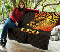 Sun In Leo Zodiac Premium Quilt Polynesian Tattoo Simple - Orange Black - Polynesian Pride