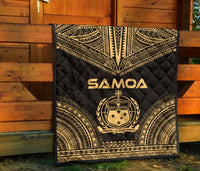 Samoa Premium Quilt - Samoa Coat Of Arms Polynesian Chief Gold Version - Polynesian Pride