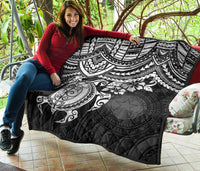 Northern Mariana Islands Polynesian Premium Quilt - Northern Mariana Islands Seal & White Turtle Hibiscus - Polynesian Pride