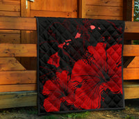 Hawaii Hibiscus Black And Red Premium Quilt - Polynesian Pride