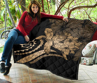 Hawaii Turtle Hibiscus Polynesian Vintage Premium Quilt - Gold - Polynesian Pride
