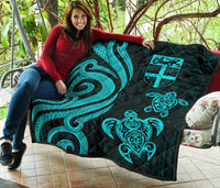 Fiji Polynesian Premium Quilt - Turquoise Tentacle Turtle - Polynesian Pride
