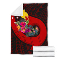 Papua New Guinea Premium Blanket - Polynesian Hook And Hibiscus (Red) - Polynesian Pride