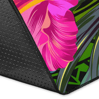 Papua New Guinea Polynesian Personalised Area Rug - Hibiscus and Banana Leaves - Polynesian Pride