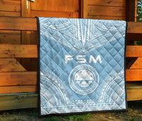 Federated States Of Micronesia Premium Quilt - FSM Seal Polynesian Chief Light Blue Version - Polynesian Pride