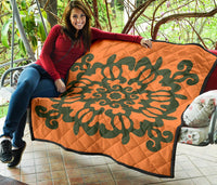 Hawaiian Quilt Turtle Pattern New Orange Premium Quilt - Skin Style - AH - Polynesian Pride