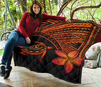 Hawaii Quilt - Hawaii Turtle Plumeria Quilt Orange - Polynesian Pride