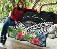 Palau Premium Quilt - Palau Coat of Arms & Polynesian Tropical Flowers White - Polynesian Pride