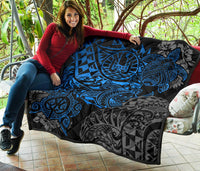 Tahiti Polynesian Premium Quilt - Blue Turtle Hibiscus Flowing - Polynesian Pride
