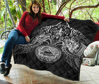 American Samoa Premium Quilt - American Samoa Seal Turtle Manta Ray White Style - Polynesian Pride