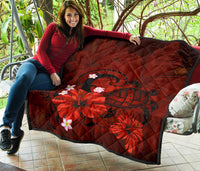 Hawaii Turtle Poly Tribal Red Premium Quilt - Polynesian Pride