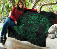 Polynesian Quilt - Polynesian Green Seahorse Tattoo - Polynesian Pride