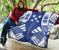 Gambier Islands Premium Quilt - Gambier Islands Flag Polynesian White Tattoo (Blue) - Polynesian Pride