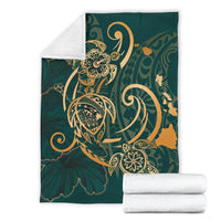Hawaii Triple Marble Turtle Polynesian Hibiscus Premium Blanket - AH - Benjamin Style - Green - Polynesian Pride