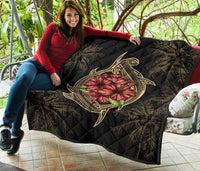 Hawaii Shark Hibiscus Gold Premium Quilt - Polynesian Pride