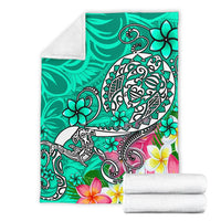 Polynesian Premium Blanket - Turtle Plumeria Turquoise Color - Polynesian Pride