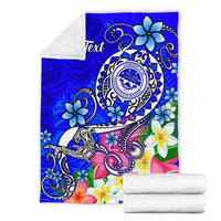 FSM Custom Personalised Premium Blanket - Turtle Plumeria (Blue) - Polynesian Pride