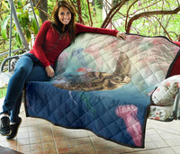 Hawaii Turtle And Jellyfish In Deep Sea Moana Premium Quilt - Polynesian Pride