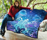 Hawaii Turtle Jellyfish Coral Galaxy Premium Quilt - Polynesian Pride