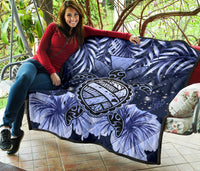 Hawaii Turtle Hibiscus Blue Premium Quilt - Hac Style - AH - Polynesian Pride