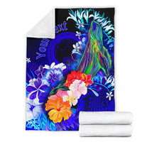 CNMI Custom Personalised Premium Blanket - Humpback Whale with Tropical Flowers (Blue) - Polynesian Pride