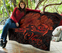 Hawaii Turtle Ohana Hibiscus Poly Premium Quilt Red - Polynesian Pride