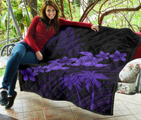 Hawaii Turtle Plumeria Coconut Tree Polynesian Premium Quilt - Purple - Polynesian Pride