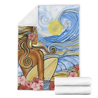 Hawaii The Girl Surfing Wave Premium Blanket - Polynesian Pride