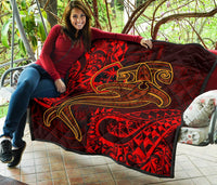 Guam Polynesian Premium Quilt - Red Shark Polynesian Tattoo - Polynesian Pride