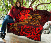 Polynesian Wallis and Futuna Premium Quilt - Red Shark Polynesian Tattoo - Polynesian Pride