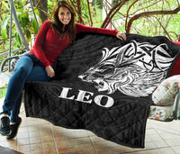 Sun In Leo Zodiac Premium Quilt Polynesian Tattoo Simple - White - Polynesian Pride