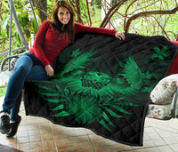 Hawaii Owl Hibiscus Plumeria Premium Quilt - Green - Polynesian Pride