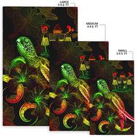 Fiji Polynesian Area Rugs - Turtle With Blooming Hibiscus Reggae - Polynesian Pride