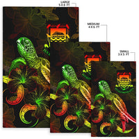 Tuvalu Polynesian Area Rugs - Turtle With Blooming Hibiscus Reggae - Polynesian Pride