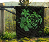 Hawaii Turtle Hibiscus Premium Quilt Green - Polynesian Pride