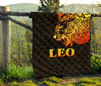 Sun In Leo Zodiac Premium Quilt Polynesian Tattoo Simple - Orange Black - Polynesian Pride