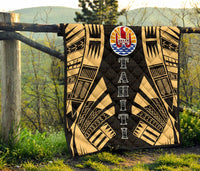 Tahiti Premium Quilt - Tahiti Flag Polynesian Gold Tattoo - Polynesian Pride
