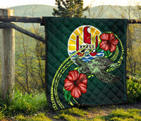 Tahiti Polynesian Premium Quilt - Green Turtle Hibiscus - Polynesian Pride