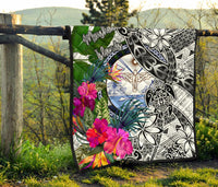 Marshall Islands Premium Quilt White - Turtle Plumeria Banana Leaf Crest - Polynesian Pride