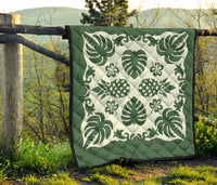 Hawaiian Kalo Coconut Pattern Premium Quilt - Green - Argu Style - AH - Polynesian Pride